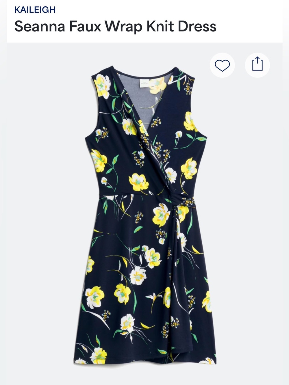 Kaileigh Navy Yellow Floral Faux Wrap Dress